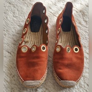 Chloé Orange Suede Espadrilles with Gold Eyelets 39